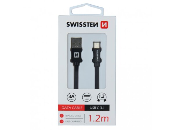 SWISSTEN TEXTILE USB / USB-C DATENKABEL 1,2 M SCHWARZ