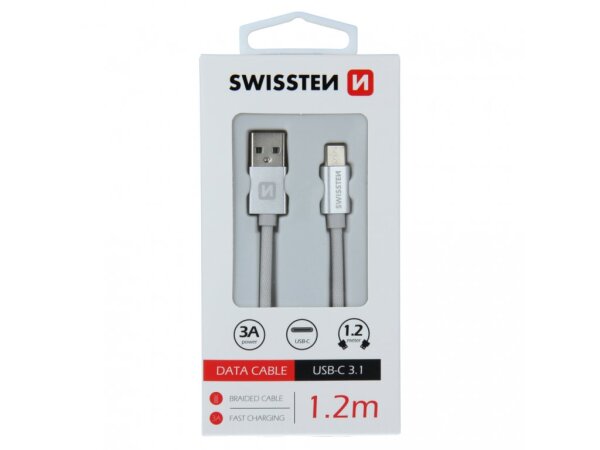 SWISSTEN TEXTILE USB / USB-C DATENKABEL 1,2 M SILBER
