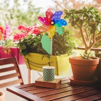 Relaxdays 2er Set Windrad Blau/Grün/Orange