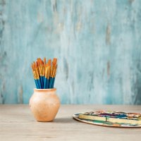 Relaxdays 30-teiliges Pinsel Set Blau/Gold/Orange